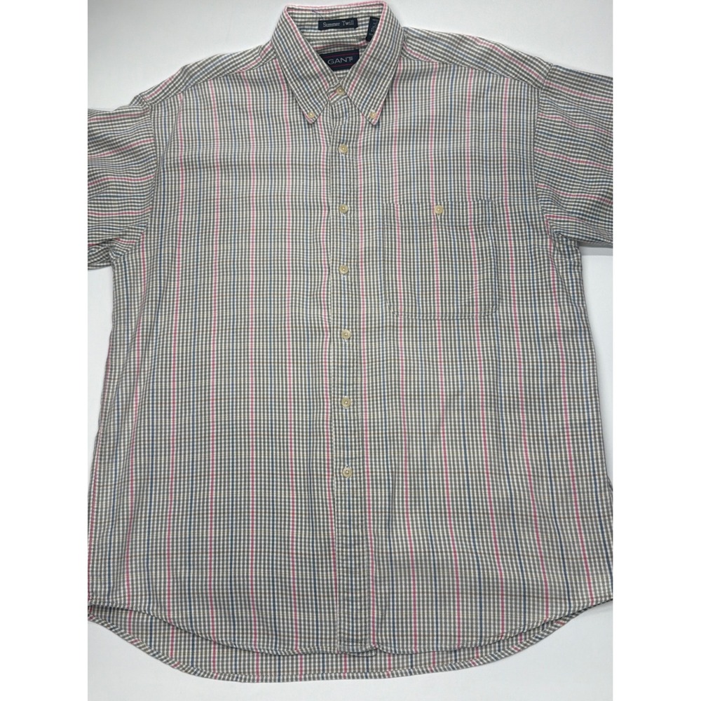Gant Summer Twill Short Sleeve Button Down Shirt Mens Large‎ Multi Color Check